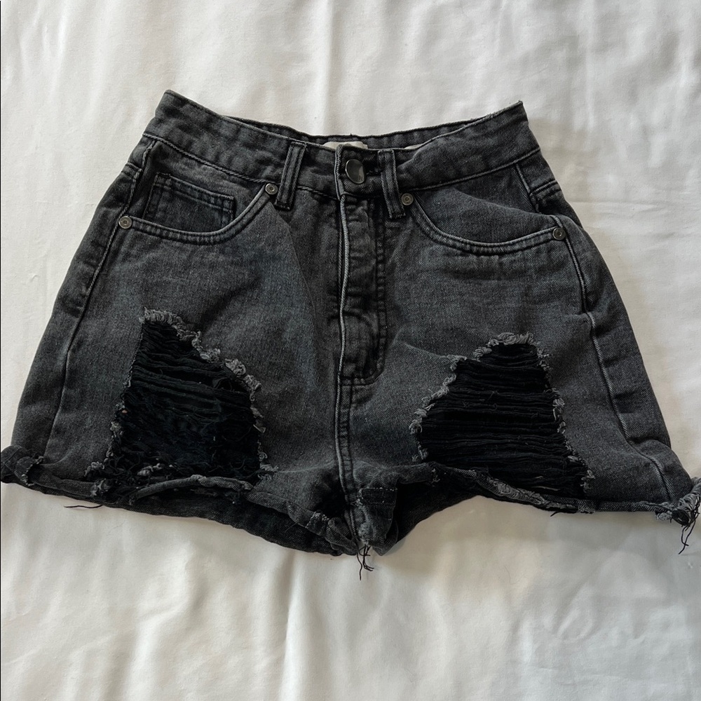 Cotton On High Flashback Distressed Black Denim Shorts